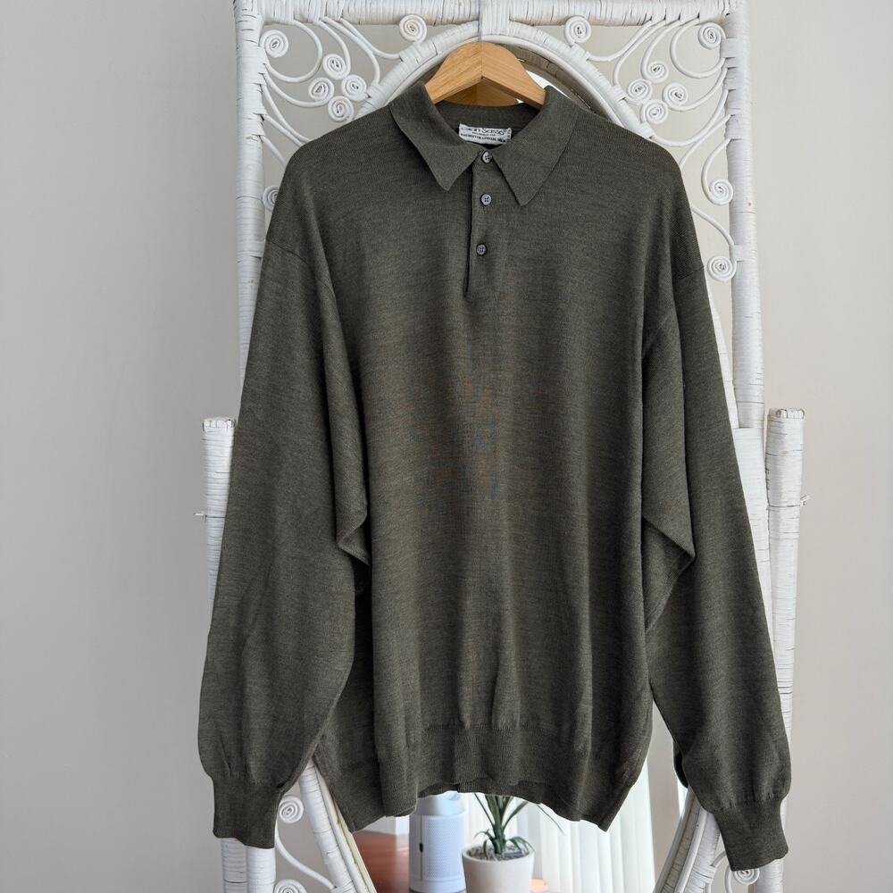 Gran Sasso Polo Sweater Mens 3XB Green Wool Silk Cashmere Knit Made in Italy